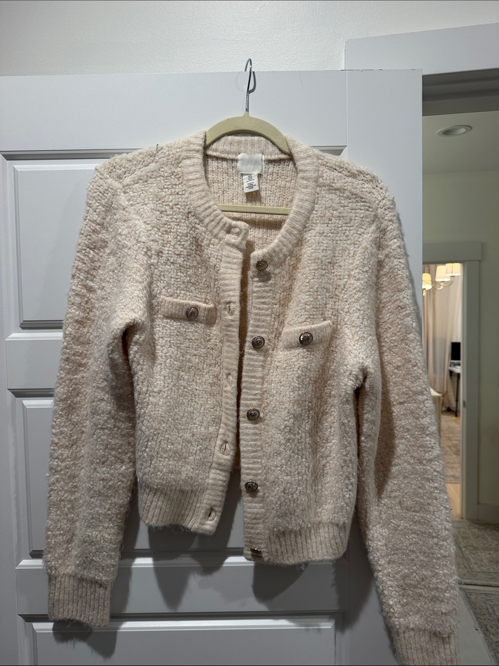 H&M Cream Bouclé Teddy Cardigan Jacket